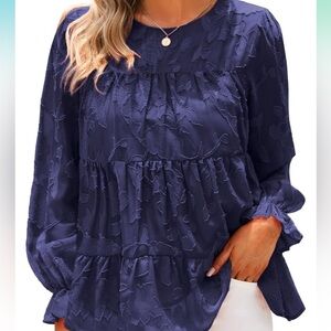 Blue chiffon lace tiered blouse NWOT
